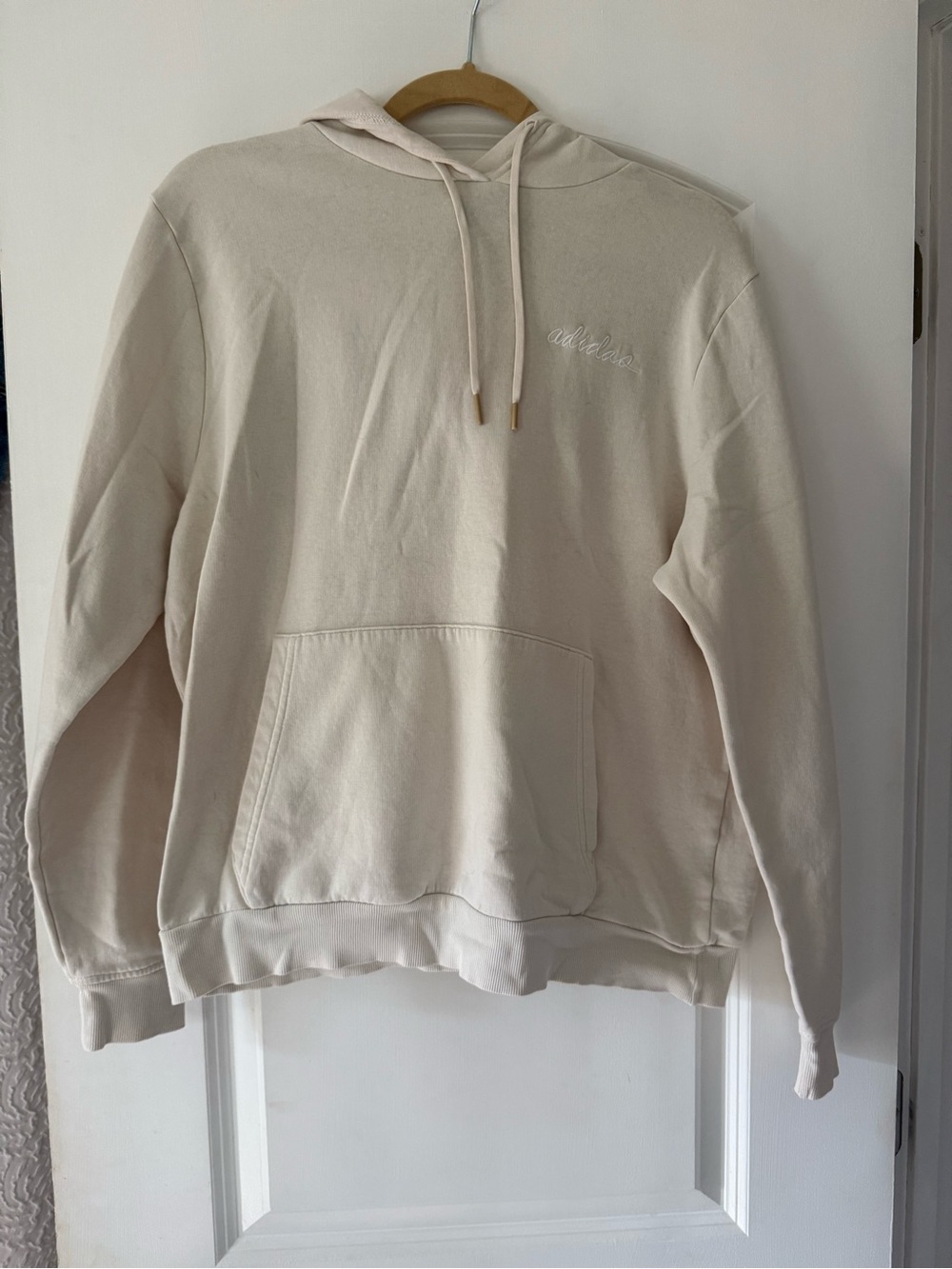 Women’s Cream Hooded Sweatshirt with Subtle Embroidery